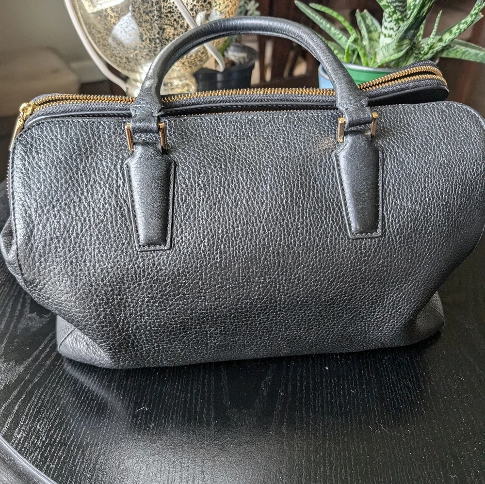 Tory Burch Black Leather Tote with Gold Accents - Picture 2 of 11